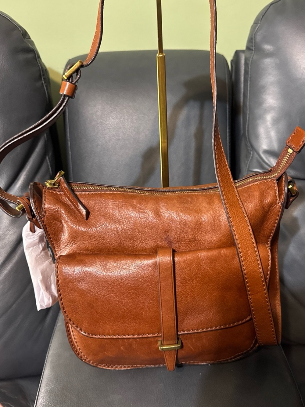 Fossil Cognac Brown Leather Crossbody Bag